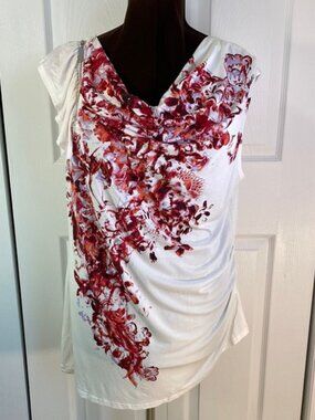 Reitmans Asymmetrical Tunic Blouse, Cowl Neck, 1 side Ruched, 1 Ruffle, XXL Plus